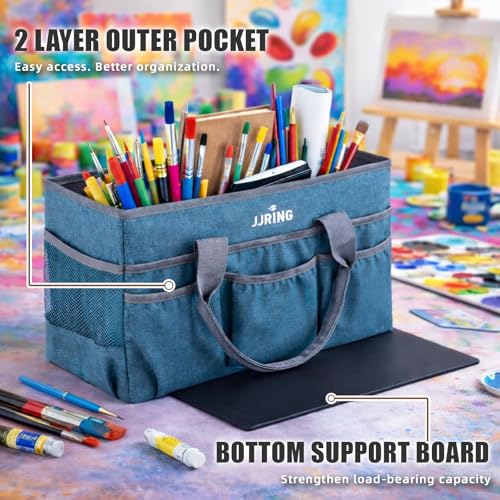 Large Art Supply Storage Tote Bag With Mesh Pockets, Green - view 6