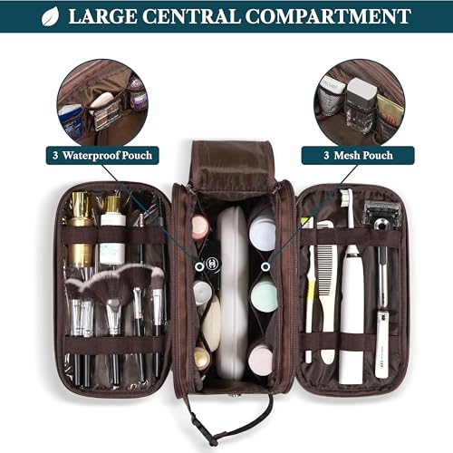 Toiletry Bag for Men, Hanging Travel Dopp Kit Organizer, PU Leather Water Resistant Bathroom Bag for Shaving Grooming, Large Capacity Cosmetic Bag Travel Essentials, Dark Brown - view 6