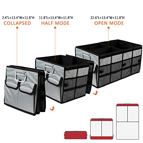 Car Trunk Organizer Collapsible Portable Multi Compartments Organizer with Non Slip Straps for SUV Truck Auto Vehicle Car Auto Minivan (Large Covered, Space Gray) - view 2