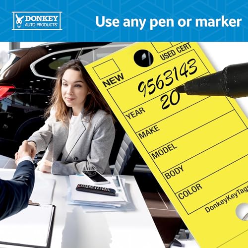 Donkey Key Tags, Laminated Self-Protecting (250 Tags Per Box with Metal Rings) (Yellow) - view 7