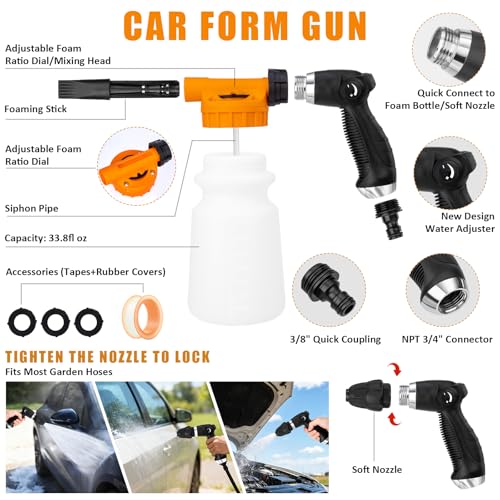 Car Wash Detailing Kit Cleaning Set with Foam Gun Sprayer, Long-Handle Brush, Large Wash Mitt, Towels, Complete Interior & Exterior Car Washing Supply Set (Orange) - view 3