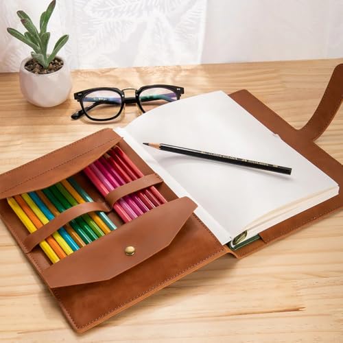 CALLIE Personalized Sketchbook Cover A5 with Storage Pocket | Custom Name on PU Leather Notebooks Cover - Gifts for Teachers Artists Students (Open Book Birth Flower) - view 3