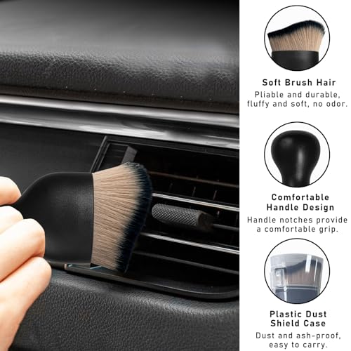 2PCS Car Interior Dust Brush, Soft Scratch Free Auto Detailing Brushes, Universal Vehicle Interior Cleaning Tool for Automotive Dashboard, Air Vents, Leather (Brown & Black) - view 3