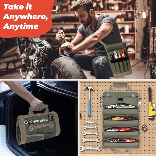 Tool Roll Up Bag, Gifts for Men Dad from Wife Daughter Fathers Day, Portable Tools Box Storage for Men, Heavy Duty Tool Organizer W/Detachable Pouches for Electrician Mechanic Carpenter - view 6