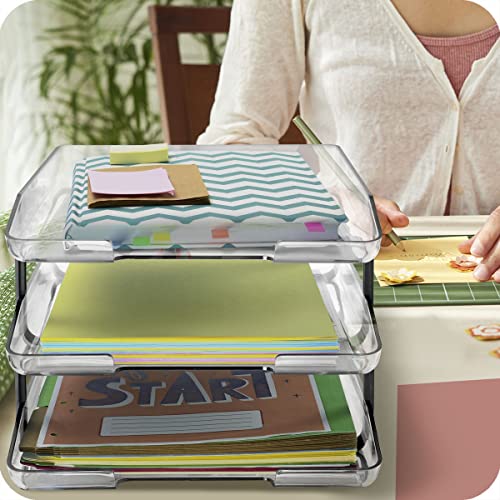 Traditional 3 Tier Letter Tray, Front Load Design, A4 Letter Size, Desktop Organizer (Plastic) (Clear Crystal Color) - view 4