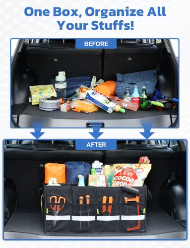 Car Trunk Organizer with Foldable Soft Lid, 55L 3 Compartments Black - view 6