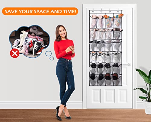 Over The Door Shoe Organizer 24 Large Mesh Pockets, White - view 5