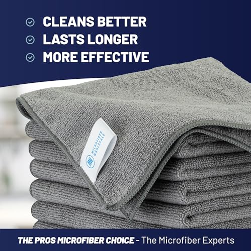 MW PRO Premium Microfiber Cleaning Cloths (12 Pack, 12x12, Grey) - Streak Free Stainless Steel & Glass Towels - Ultra Soft Cleaning Cloths for Screens, Granite & Modern Home - Washable & Reusable - view 2