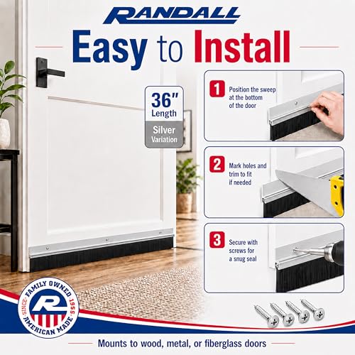 Aluminum Brush Door Sweep for Bottom of Door Exterior, 36 Inch, Metal Door Sweep for Interior & Exterior Doors, Storm Doors, & Screen Doors, Seals Gaps up to 1-1/2", Made in USA - view 5
