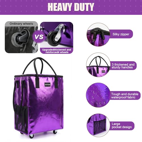 Grocery Bag Rolling Tote Bag on 4 Wheels, Shopping Bag with Wheels Handle - view 4