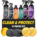 Ultimate Clean & Protect Kit – 11-Piece Complete Car Detailing Bundle – Tire Shine, Ceramic Silk, Scratch & Swirl Remover, Plastic & Trim Restorer, Rim Reactor, Iron Remover