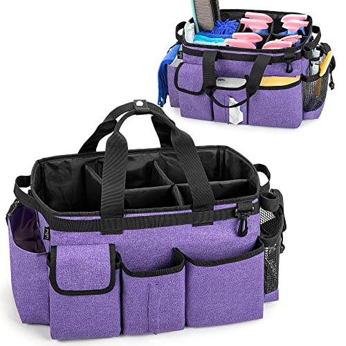 Large Wearable Cleaning Caddy Bag with Detachable Divider, Purple