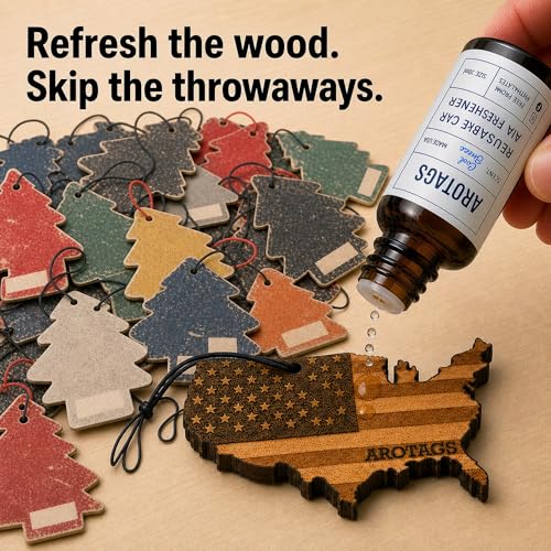 USA Flag Car Air Freshener Kit, Reusable Wood Hanging Diffuser with 30 mL Backwoods Birch Fragrance Oil, Patriotic Car & Truck Accessory - view 5