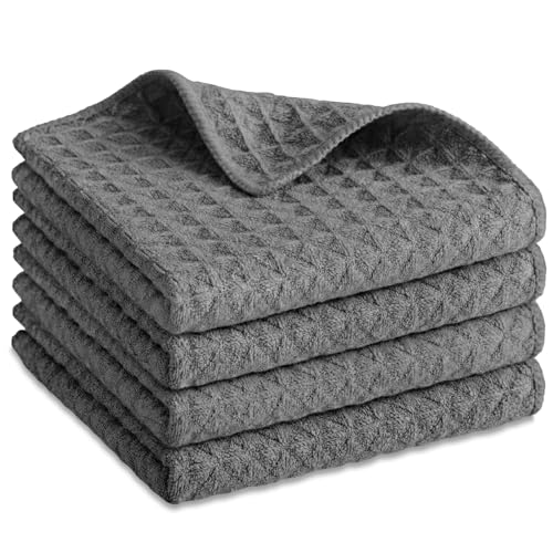 4 Pcs Barista Towels Barista Microfiber Cloths Professional Cleaning Towels Coffee Machine Accessories for Steam Wands, Countertops And Milk Frothers, Coffee Bar Essentials, Dark Gray(12”x12”)