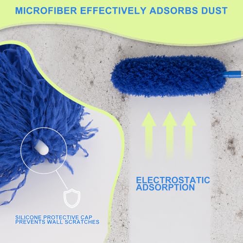 Cobweb Duster with Extension Pole, Spider Web Brush, 100" Microfiber Feather Duster, Washable Cleaning Kit for Ceiling Fan, Furniture, Home, Blue - view 4