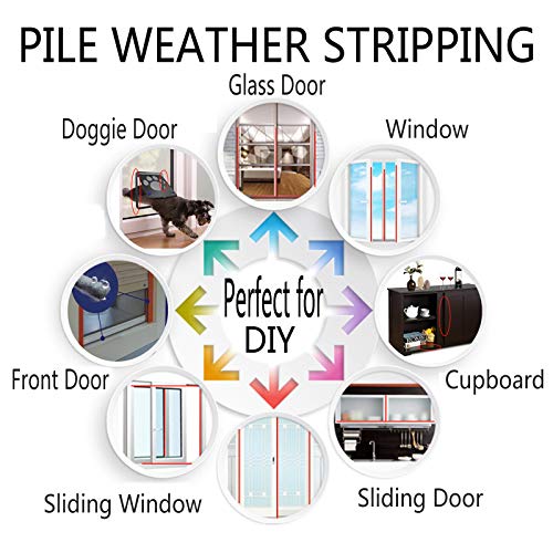 Weather Stripping Brush for Sliding Windows/Doors Frame Side,Pile Self Adhesive Weatherstrip Seal Strip Sealer Draft Stoppers (16.5ft x11/32 x 3/16 Brush inch, Grey) - view 4