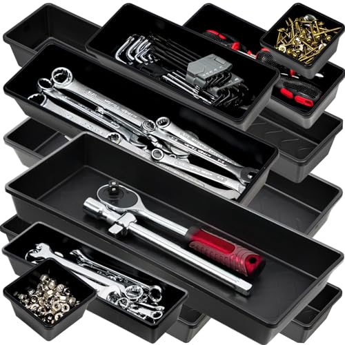 Tool Box Organizer Tray Divider Set, Extra Large Toolbox Trays, Tool Box Organizers and Storage Kit, Rolling Tool Chest Drawer Bins, Hardware Screwdrivers Pliers Organization, 12pcs