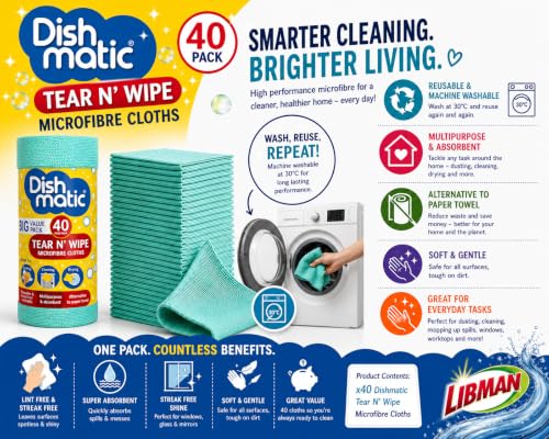 Tear N' Wipe Microfiber Cleaning Cloths, 40 Pack, Reusable Microfiber Towels, Machine Washable, Multipurpose, Highly Absorbent, Lint-Free, Paper Towel Alternative - view 6