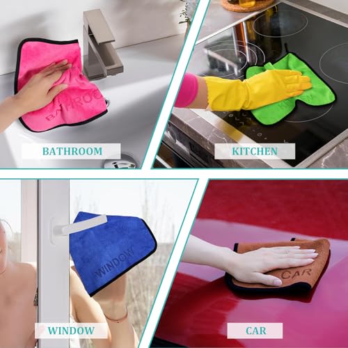 Microfiber Cleaning Cloth Set - 12 Pack Microfiber Towel 12"x12" with Printed Use Labels, Color-Coded Dish Rags Cleaning Towels, Reusable Rags for House, Kitchen, Car, Bathroom, Outdoor - view 2