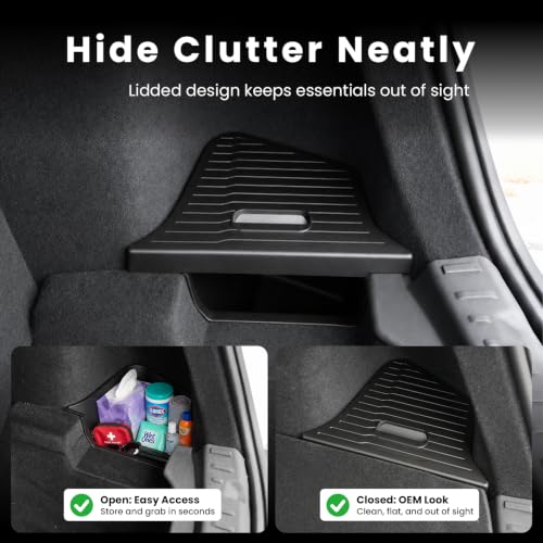 Rear Trunk Storage Bins for 2026 Tesla Model Y L, TPE Side Cargo Organizer Boxes with Lids, Waterproof Anti-Rattle Rear Trunk Accessories for Model Y L 6-Seater Long Wheelbase - view 4