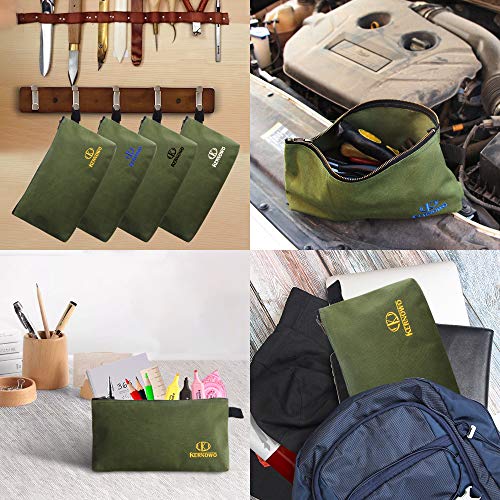 Premium Canvas Tool Pouch Zipper Bag,Small Tool Bag,Multipurpose Storage Pouch(4Pack 12.75x8x2.25 inch 20oz Water Resistant Heavy Duty Army Green Flat Bottom Tool Bag with Brass Zipper) - view 6