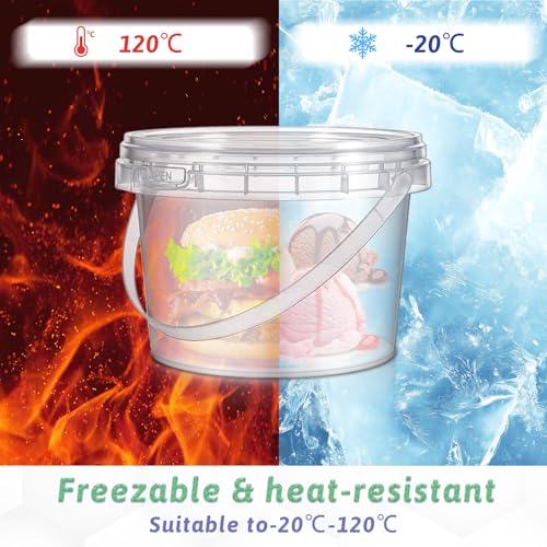 40 Pcs 16oz Clear Plastic Buckets with Handles and Lids, 16oz Mini Drinking Buckets Reusable Ice Cream Tub Airtight Food Storage Container Pails for Kitchen, Party Snacks, Camping Drinks, Small Items - view 6