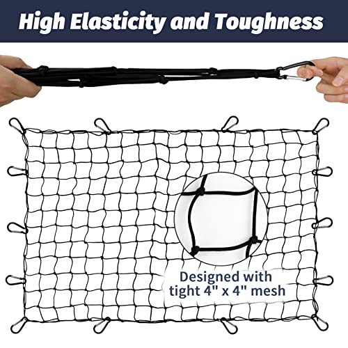 Cargo Net for Truck Pickup 4'x6' Stretches to 8'x12' Heavy Duty Truck Bed Cargo Net 12 Tangle-Free Clip Carabiners and 1 Storage Bag Small 4" x 4" Mesh Universal Car Organizer Net for Large Loads - view 5