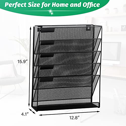 Desk File Organizer Mesh 6-Tier, Hanging Wall Mount Document Organization Stand, Desktop Vertical Mail Paper Folder Holder Rack with Bottom Tray for Office Home Cubicle Countertop, Black - view 6