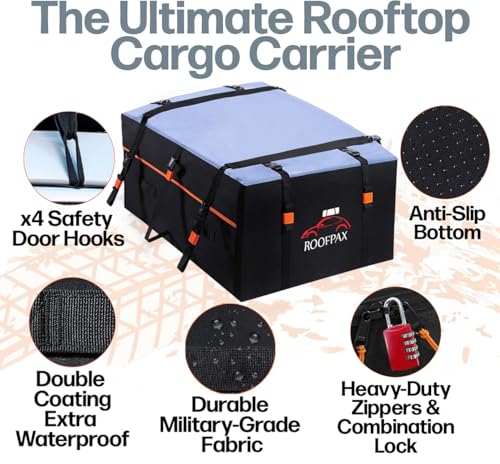 XXL 28 cuft Car Rooftop Cargo Carrier Bag Extra Waterproof Car Roof Storage with 10 Heavy Duty Tie Down Straps and 4 Hooks Roof Bag Cargo Carrier for Top of Vehicle with/Without Rack - view 5