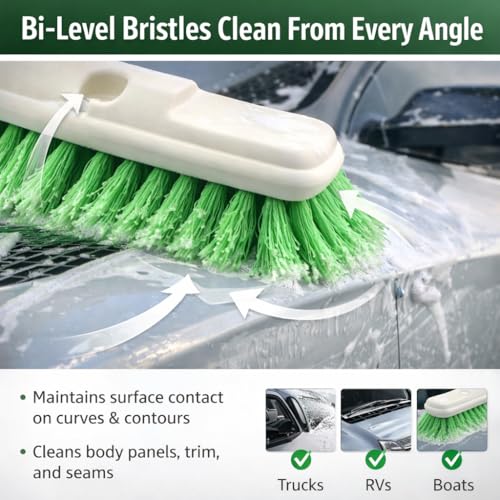 10” Bi-Level Super Soft Car Wash Brush – Non-Scratch Soft Bristle Cleaning Brush for Cars, Trucks, Boats & RVs, Multi-Surface Exterior Brush with Threaded Handle Compatibility - view 6