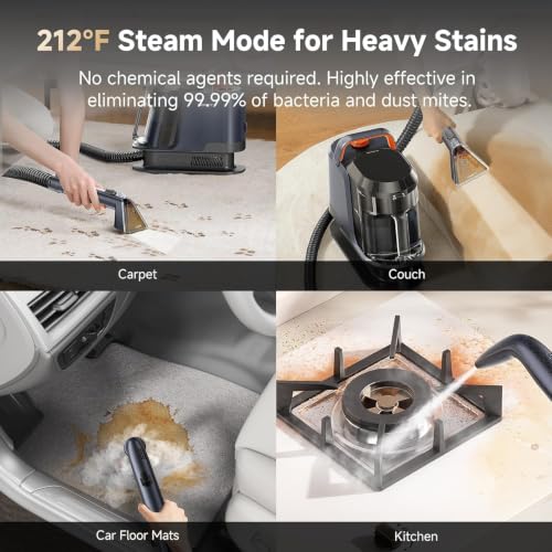 Carpet Cleaning Machine with Steam&Hot&Cold Water Modes, 18KPa Powerful Suction, Upholstery Cleaner with OXY Solution, Carpet Steam Cleaner for Carpet, Sofa & Pet Bed, Set of 1 - view 4
