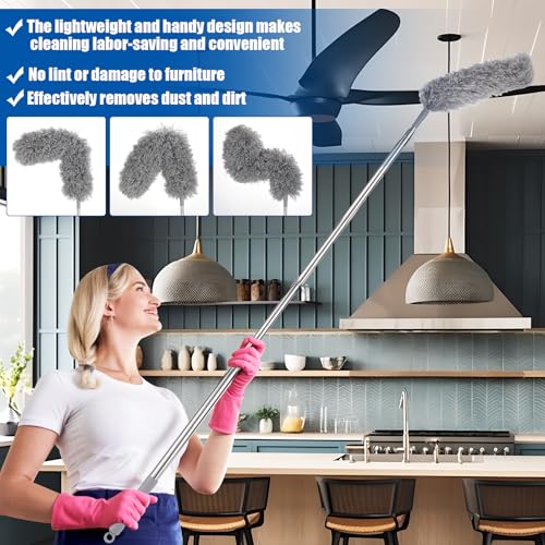 Feather Duster Set (4 Pieces), 30-100 inch Microfiber Retractable Gap Duster for Cleaning Ceilings, Furniture Refrigerators and Under Sofas - view 5
