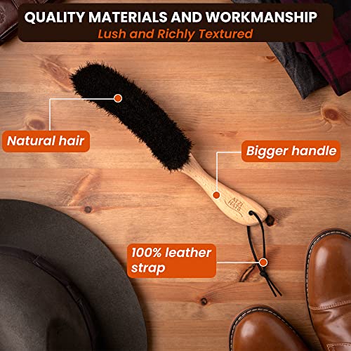 Clothes Brush, Horse Hair Bristle, Cowboy Hat Brush, Suit Lint Brush, Wool, Cashmere, Velvet, Suede, Fabric Brush, Furniture Pet Hair Brush, Long Beech Wood Handle - view 2