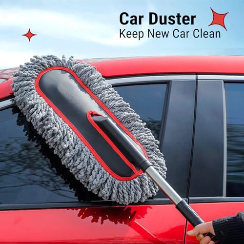 Car Duster, Scratch-Free Microfiber Cleaning Brush, Gray/Red - view 3