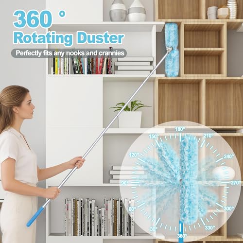 Duster with 6 ft Extension Pole, 10 Refills Compatible with Swiffer Super Extendable Handle Heavy Duty Dusting Wand Starter Kit for Cleaning High Ceiling Fan Shelves Vent Window Blind - view 3