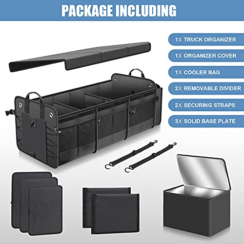 Car Trunk Organizer with Lid & Removable Leakproof Cooler Bag，Foldable Cover,Large Trunk Organizers,Multi-Compartment Collapsible Cargo Storage Organizer for SUV,Van,Truck,Sedan(3 Compartments,Black) - view 6