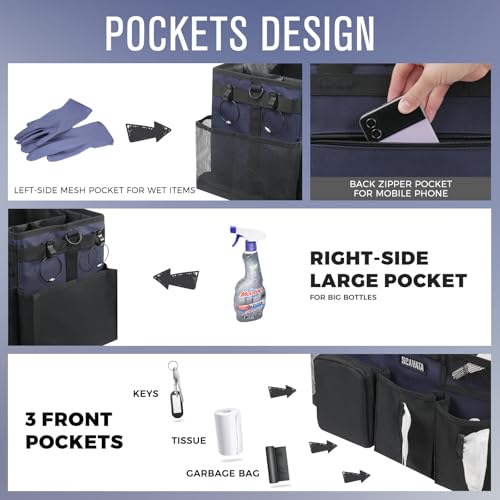 Wearable Cleaning Caddy Bag, Cleaning Caddy Supplies Organizer with Handle & Shoulder Straps for Housekeepers, Under Sink & Car Cleaning Tool Organizers with 4 Foldable Divider Navy (DarkBlue) - view 2