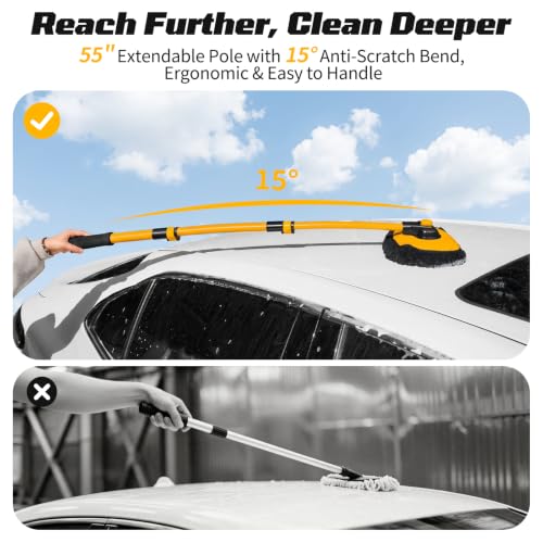 15° Curved Car Wash Brush with Long Handle, Car Wash Mop Kit - view 4