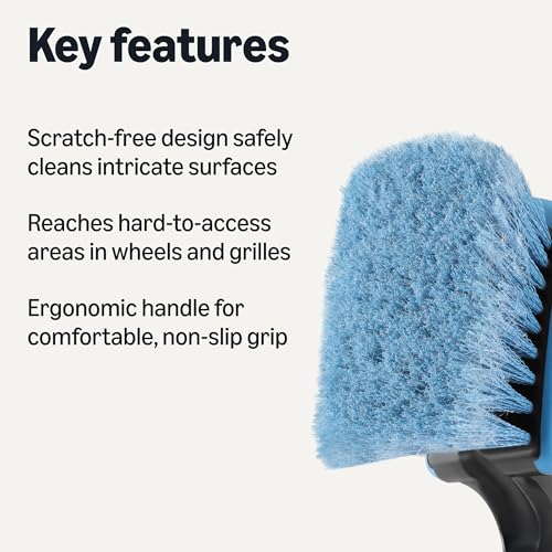 Wheel Cleaning Brush for Car Detailing, Scratch-Free Tire Brush with Ergonomic Non-Slip Handle, 9.84 Inch, Blue - view 2