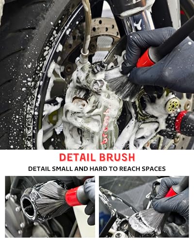 Motorcycle Cleaning Brush Kit, Easy Reach Brush, Wool Wash Mitt, Stiff Tire Brush, Detailing Brush& Microfiber Towel for Motorcycle Mudguard, Rims, Paint, Exhaust - view 5