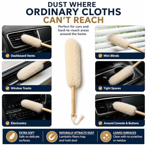 TRU-LAMB Premium Lambskin Mini Duster 3-Pack – Natural Wool Dusting Brush for Car Interior, Dashboard, Air Vents, Mini Blinds, Electronics, Keyboard, Home & Office Cleaning - view 5