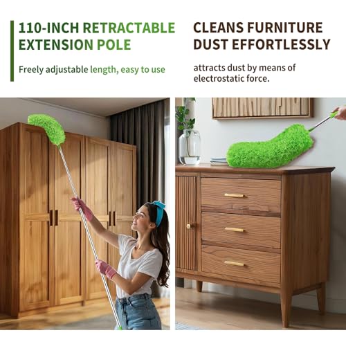 Cobweb Duster with Extension Pole,Washable Cleaning Duster Set with 2 Duster Heads,Corner Brush,15-110-Inch Telescoping Pole for high Ceiling Fans, Long Duster for High Ceilings,Spider Web Brush - view 5