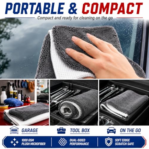 Hybrid Glass Microfiber Towel – Waffle Weave & Plush Dual Action Cleaning Cloth – Streak-Free Window and Surface Drying Towel – Professional Grade -16x16-1000 GSM 2-Pack - view 6