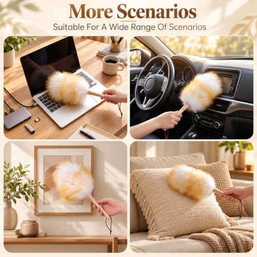Lambswool Duster for Cleaning with Wooden Handle, Soft Feather Dusters - view 4