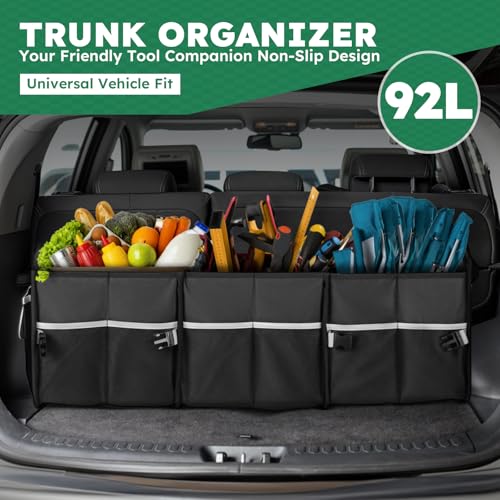 Heavy-Duty Trunk Organizer & Multi-Compartment Storage Box for SUV/Sedan/Minivan,600D Waterproof Oxford,2 Securing Hooks & Reflective Strips-Large Capacity Organiser(92L) - view 2