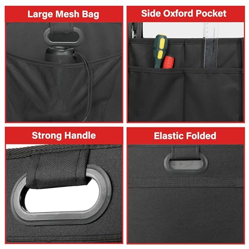 Car Trunk Organizer, 2 Compartments Collapsible Trunk Storage, Anti-slip Design, Made of Waterproof 600D Oxford Polyester, Suitable for SUV, Minivan, Truck, Standard Size, Black - view 4