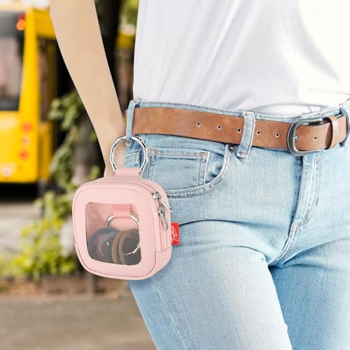 Hair Tie Organizer Bag with Clear Window, PU Leather Portable Hair Tie Holder with O Ring, Hanging Storage Container for Hair Accessories Cotton Swab Bobby Pin Small Items - view 6