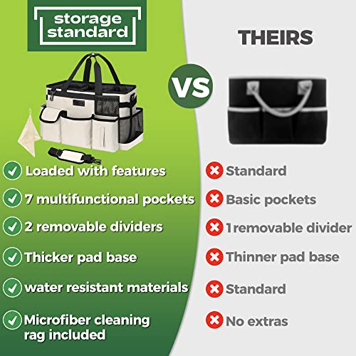 Cleaning Caddy Organizer with Handle - Large Caddy Bag for House & Bathroom Cleaning Supplies, 15 x 8 x 10.5 inches Cleaning Supply Caddy, Housekeeping Tote with Adjustable Strap - Beige - view 2