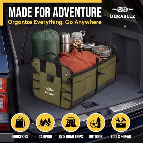 Car Trunk Organizer, Covering Net, Collapsible, Foldable, Military Green - view 2