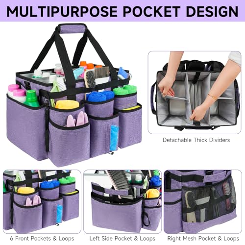 Large Rolling Cleaning Caddy Bag with Detachable Trolley,Cleaning Cart on Wheels with Shoulder Strap,Cleaning Supplies Organizer for Housekeepers,Purple - view 3